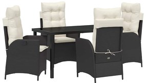 vidaXL Kert étkező szett párnával 5 pcs Fekete polirattan