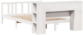 fehér tömör fenyőfa könyvespolcos ágy matrac nélkül 140x200 cm