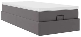 Ottomán ágykeret matraccal Szürke 100x200cm műbőrrel