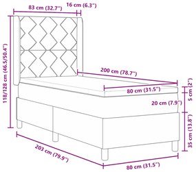 Box Tavasz Ágy Matrac Világosszürke 80x200 cm Bársony