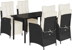 vidaXL 5 részes fekete polyrattan kerti étkezőgarnitúra párnákkal