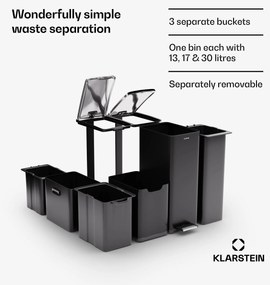 Klarstein Tiyo 3 az 1-ben, szemetes, 60 literes, kivehető kosár, puha záródású