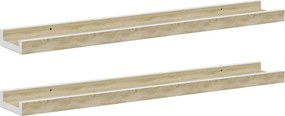 vidaXL 2 db fehér és sonoma tölgy színű fali polc 60 x 9 x 3 cm