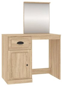 sonoma tölgy színű szerelt fa tükrös pipereasztal 90x50x132,5cm
