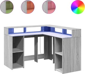 vidaXL szürke sonoma színű szerelt fa LED-es íróasztal 130x130x91 cm