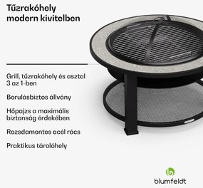Blumfeldt Merano Circolo 3 az 1-ben, tűzrakóhely grill funkcióval, használható asztalként, 87 cm-es átmérő