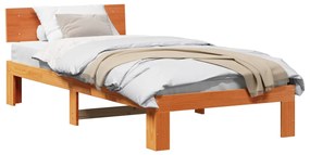 ágykeret fejtámlával gyantázott barna 90x190 cm tömör fenyőből