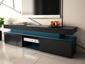 TV szekrény Lesteralo 2D 190 (fekete + fényes fekete) (kék LED világítással). 1106178