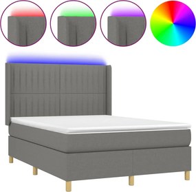 vidaXL sötétszürke szövet rugós és LED-es ágy matraccal 140x200 cm