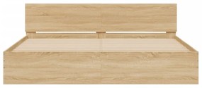 sonoma tölgy színű ágykeret fejtámlával és LED-del 200 x 200 cm