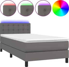 vidaXL szürke műbőr rugós ágy matraccal és LED-del 90x200 cm