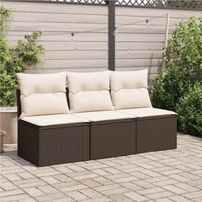3 személyes barna polyrattan kerti kanapé párnával
