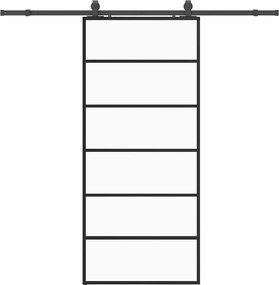 vidaXL fekete ESG üveg tolóajtó fémszerelvény-szettel 90x205 cm