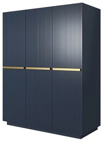 Nicole 150 cm-es szekrény, tárolóval - Tengerészkék MDF / arany fogantyúval