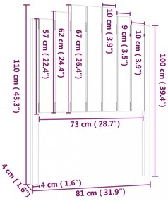 fekete tömör fenyőfa ágyfejtámla 81 x 4 x 110 cm