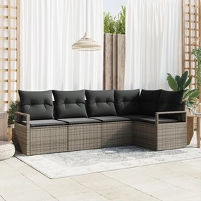 Kerti Kanapé Szett 5 pcs Szürke Poli rattan és porfestett acél