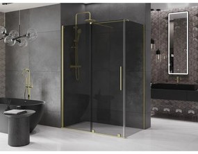 Mexen Velar, tolóajtós zuhanykabin 140 x 75 cm, 8mm szürke üveg, arany matt, 871-140-075-41-55