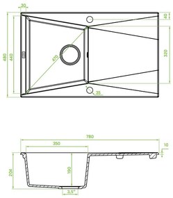 Laveo Grenada, 1 kamrás gránit mosogató 780x480x204 mm, bézs, LAV-SBG_411T