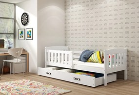 KUBUS P1 gyerek ágy + ajándék matrac + tárhely + ágyrács, 90x200 cm, fehér, fehér