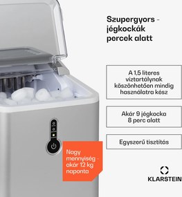 Klarstein Chillout, jégkocka készítő, kerek jégdarabok, 12 kg/24 h, víztartály: 1,5 L, ezüst