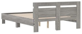 szürke sonoma színű ágykeret fejtámlával és LED-del 120x200 cm