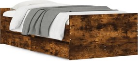 vidaXL füstös tölgy színű műfa ágykeret fiókokkal 90 x 200 cm