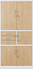 Fém irodai szekrény széffel, fehér, sonoma tölgy, 900x1850x400 mm: FILIP II Eco Design