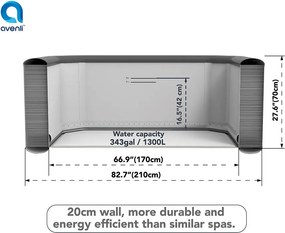 Avenli Philly szürke márvány mintás felfújható jakuzzi, 210 × 210 × 70 cm, 1300 l