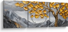 Kép – Fa arany levelekkel (órával) (90x30 cm)