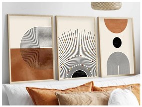 KÉSZLET 3x Kép képkeretben 50x70 cm bézs/barna