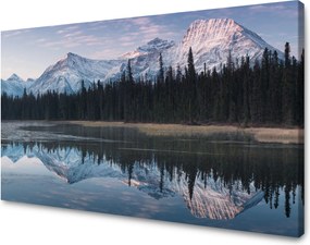 Vászonkép Tópart Víz Erdők Hó hegyek 120x70 cm