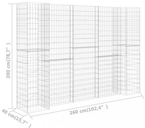 H alakú acéldrót virágtartó gabion 260 x 40 x 200 cm