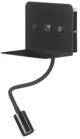 ONLI - LED Rugalmas kislámpa polccal és USB töltővel PLAK LED/1W/230V fekete