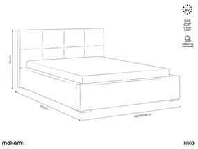 Világoskék bársony kárpitozott ágyneműtartós franciaágy ágyráccsal 140x200 cm Hiko – Makamii