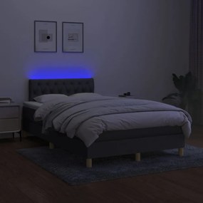 sötétszürke szövet rugós és LED-es ágy matraccal 120 x 200 cm