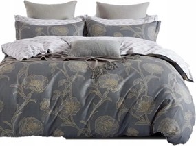 Szatén ágyneműhuzat 160x200cm Virágok Grafit Hamu