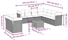 10 részes fekete polyrattan kerti ülőgarnitúra párnákkal