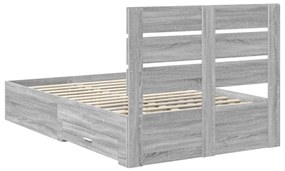 vidaXL Ágykeret fiókkal fejtámlával Szürke Sonoma 135 x 190 cm Faanyag