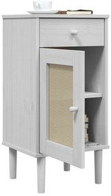 SENJA fehér rattanhatású tömör fenyő éjjeliszekrény 40x35x80 cm