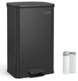Konyhai szemetes 40L, nagy pedálos kuka fedéllel, 15 szemeteszsák mellékelve, fekete