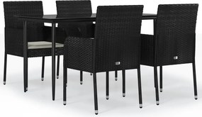 vidaXL 5 részes fekete polyrattan kerti étkezőgarnitúra párnákkal