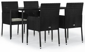 vidaXL 5 részes fekete polyrattan kerti étkezőgarnitúra párnákkal