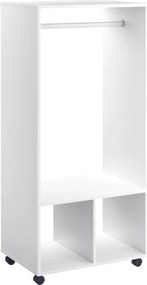 HOMCOM Gardrób Kerekekkel Ruhákhoz, Akasztós Rúddal és Nyitott Polcokkal, Szervező a Hálószobába 60x40x128 cm Fehér | Aosom
