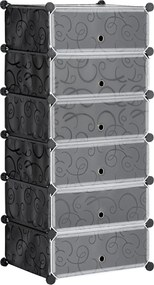 HOMCOM Műanyag Cipőtartó Rack 6 Pár Cipőhöz Cipődoboz Előszobába DIY Kocka Polc Cipőtároló Fekete 49 x 36,5 x 108cm | Aosom