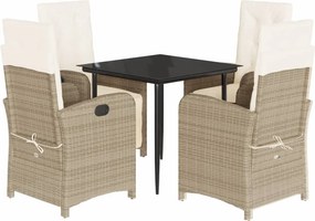 vidaXL 5 részes bézs polyrattan kerti étkezőgarnitúra párnákkal