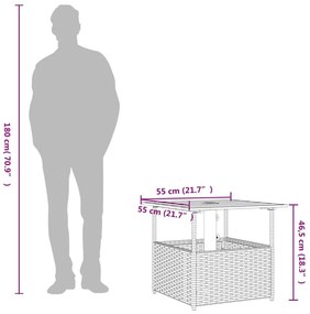 barna polyrattan kerti asztal napernyőlyukkal 55x55x46,5 cm