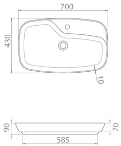 CeraStyle NOVA - PULTRA ültethető - Top Counter - porcelán mosdó - 70 x 43 cm