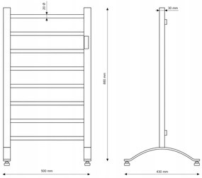 Erga Pago, elektromos fűtőelem 500x800 mm digitális termosztáttal álló vagy falra szerelhető, 200W, fekete matt, ERG-RESA/800/500/BLACK/EL