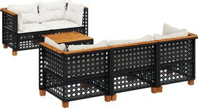 vidaXL 6 részes fekete polyrattan kerti ülőgarnitúra párnákkal