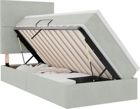 vidaXL Ágy tárolóval és matraccal Világosszürke 90 x 200 cm Bársony